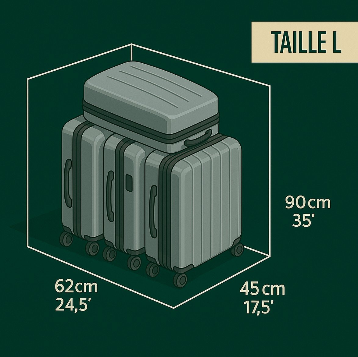 Exemple de capacité du casier L avec plusieurs valises et un sac